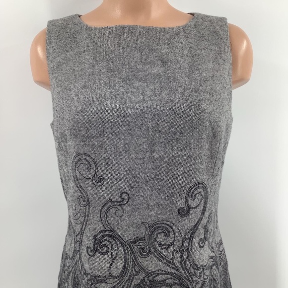 Talbots Wool Blend Gray Tweed Ombre Paisley Print Sheath Dress Lined Size 8P - Picture 2 of 8